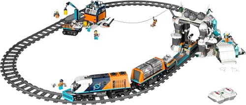LEGO City Arktis-Polarexpress 60470, RC-Zug mit Schneepflug, 22 Gleisen, 6 Minifiguren & Felssturz-Funktion, Spielzeug ab 7 J