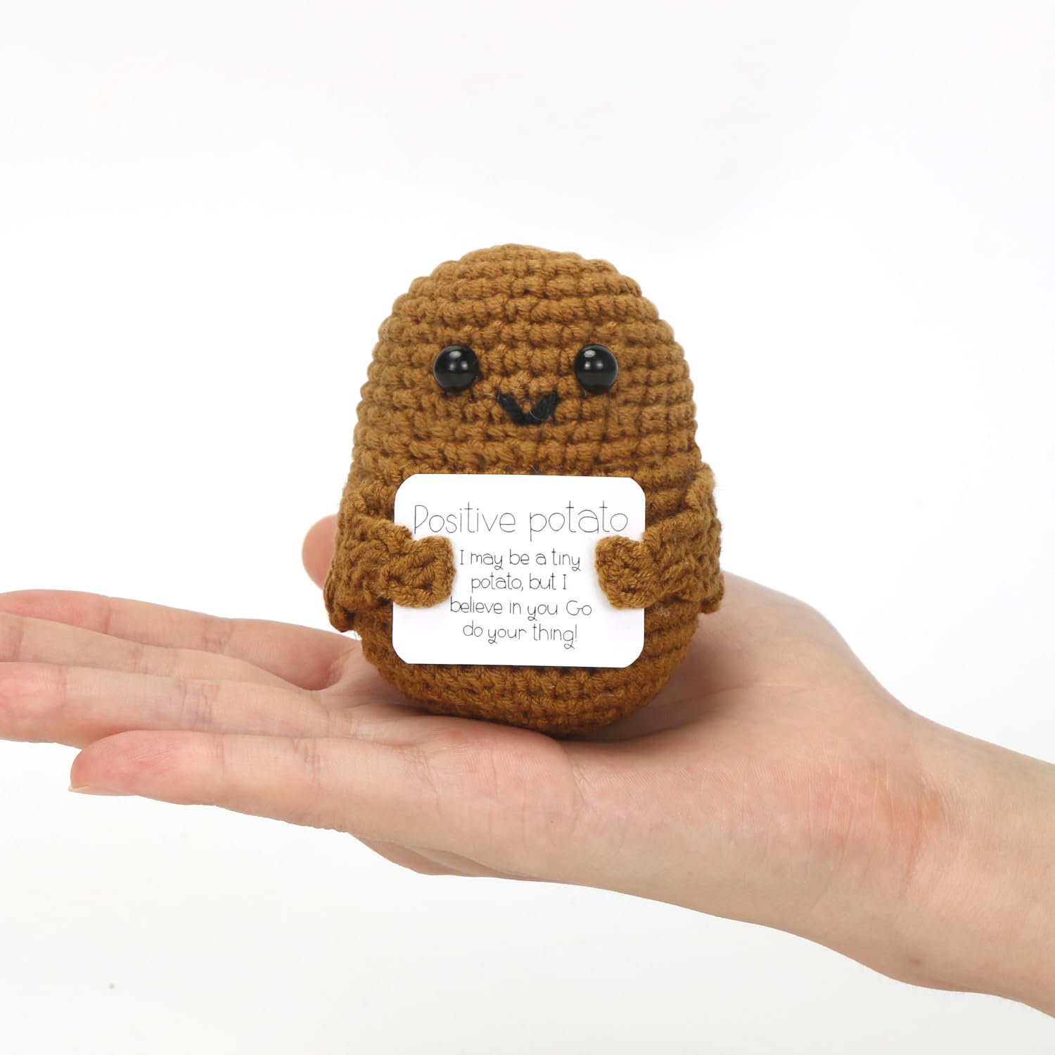Positive Kartoffel Puppe, Pocket Hug Mini Potato, Kreative Strickwolle Kartoffel-Häkelpuppe mit Aufmunterung Karte, Geschenk für Frauen Freundin