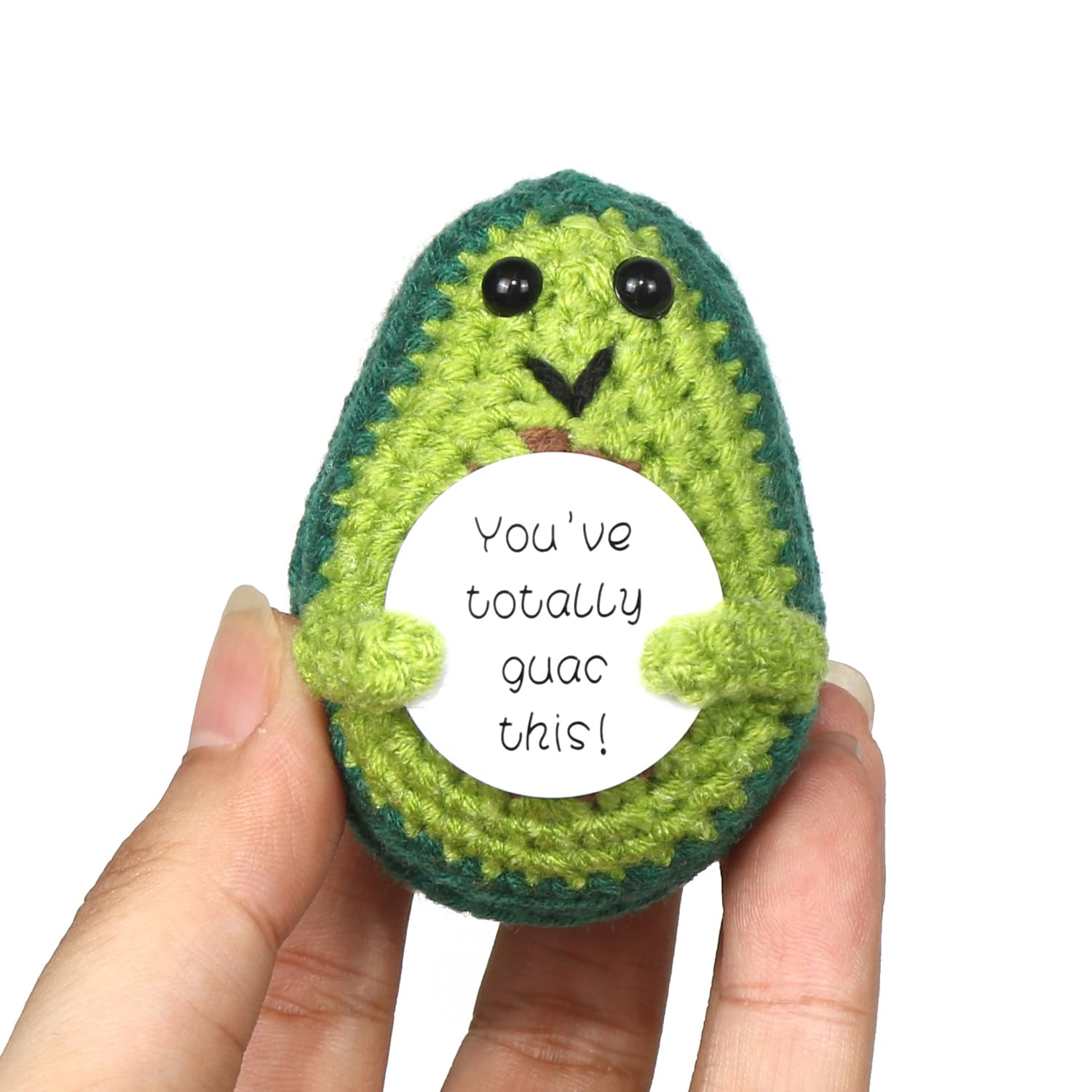 Positive Avocado Puppe - Pocket Hug Mini Plüsch, Spielzeug Mit Aufmunterung Karte, Kreative Strickwolle Häkelpuppe, Geschenk Für Freunde Geburtstag