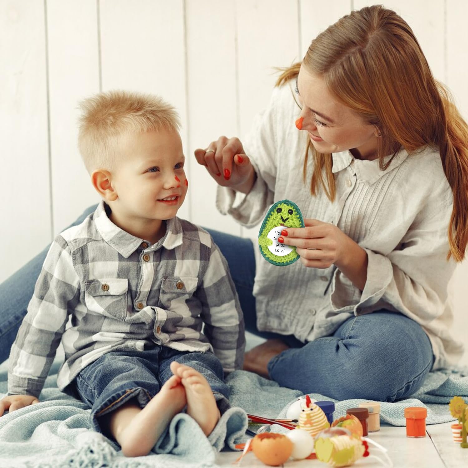 Positive Avocado Puppe - Pocket Hug Mini Plüsch, Spielzeug Mit Aufmunterung Karte, Kreative Strickwolle Häkelpuppe, Geschenk Für Freunde Geburtstag