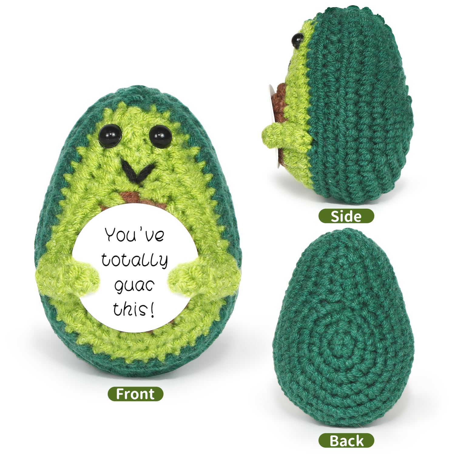 Positive Avocado Puppe - Pocket Hug Mini Plüsch, Spielzeug Mit Aufmunterung Karte, Kreative Strickwolle Häkelpuppe, Geschenk Für Freunde Geburtstag