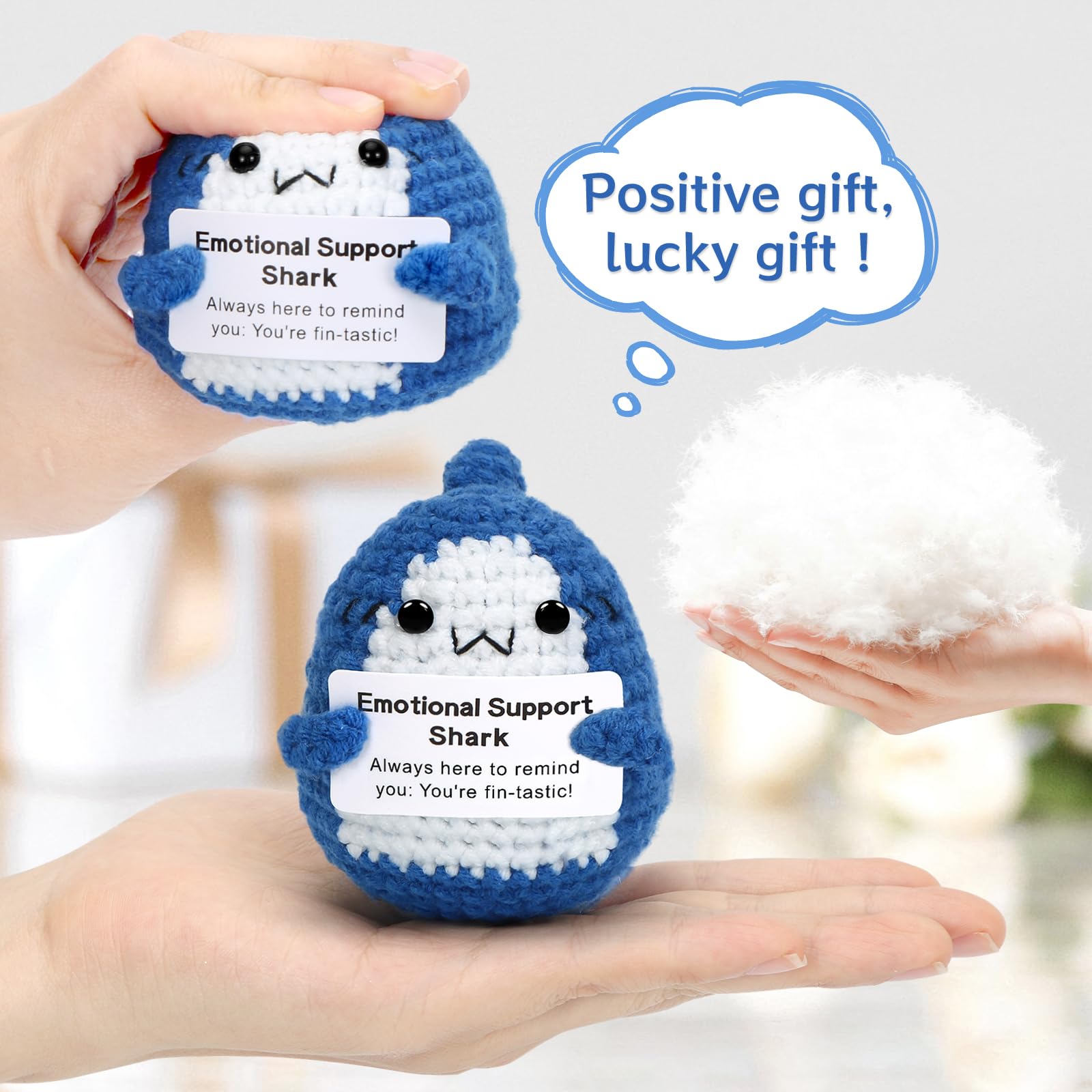 HUKUMA Positive Geschenke Hai Kuscheltier,Gehäkeltes Emotional Support Geschenk,Positives Häkelhai,Pocket Hug für Beste Freundin,Cute Stuff