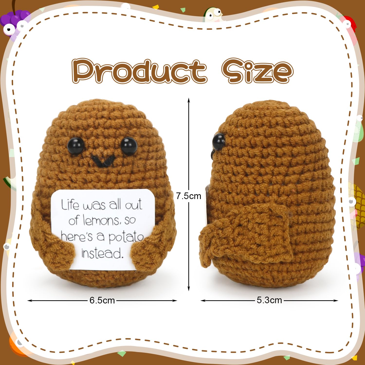 Positive Kartoffel Puppe, Pocket Hug Mini Potato, Kreative Strickwolle Kartoffel-Häkelpuppe mit Aufmunterung Karte, Geschenk für Frauen Freundin