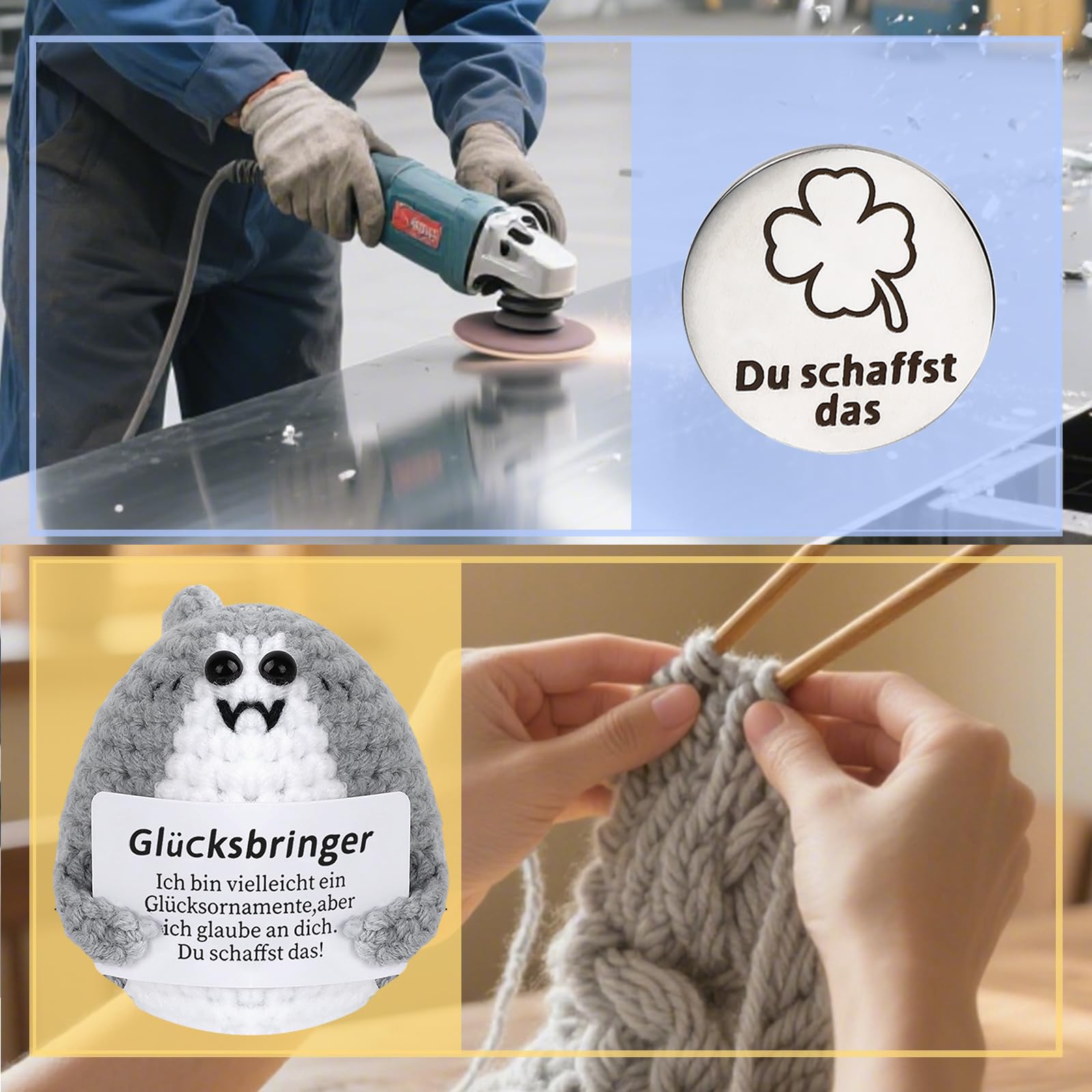 Pocket Hug Hai Kuscheltier, Gehäkelter Haie mit Glücksbringer, Positive Kartoffel, Geschenke für Frauen, Viel Glück Prüfung, Mutmacher Geschenk