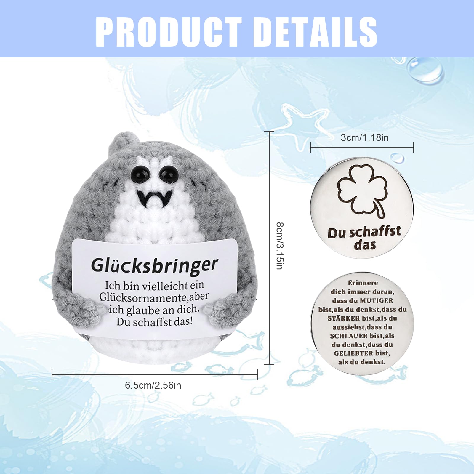 Pocket Hug Hai Kuscheltier, Gehäkelter Haie mit Glücksbringer, Positive Kartoffel, Geschenke für Frauen, Viel Glück Prüfung, Mutmacher Geschenk