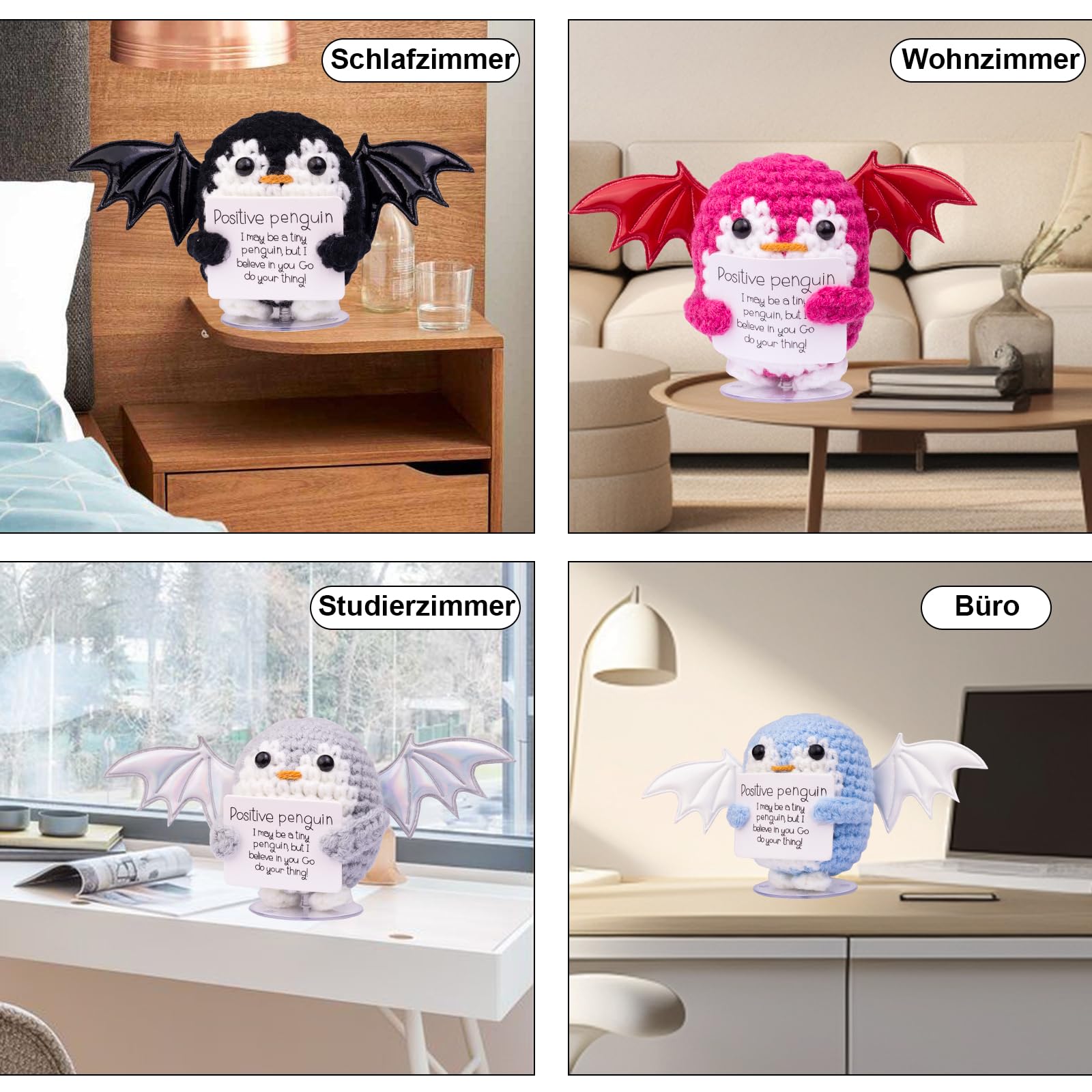 Mwmoeen Pocket Hug Positive Pinguin, Kreative Strickwolle Engelpinguin Mit Flügeln, Positiver Energiekarte, Transparente Basis, Glückliches Geschenk