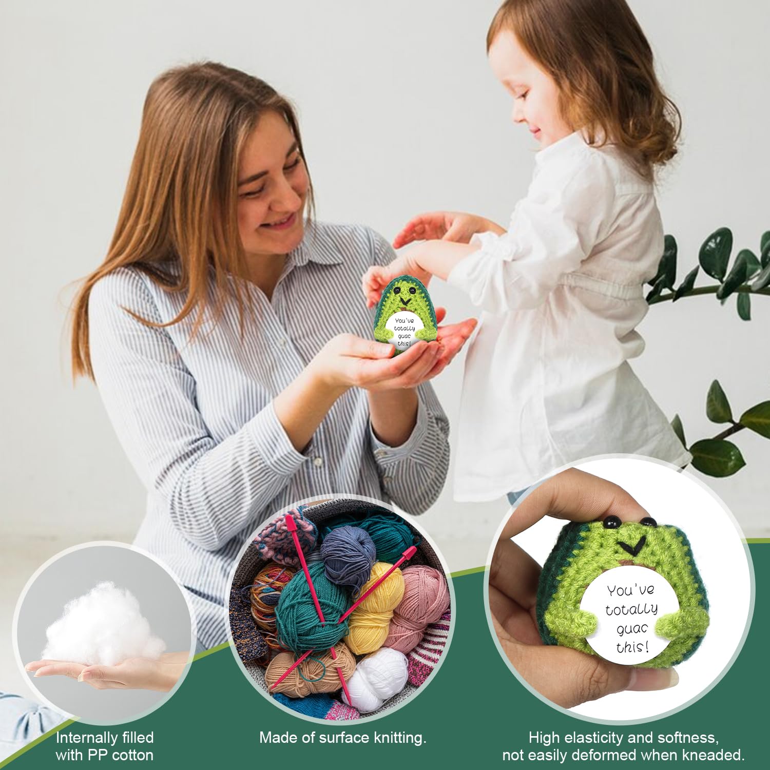 Positive Avocado Puppe - Pocket Hug Mini Plüsch, Spielzeug Mit Aufmunterung Karte, Kreative Strickwolle Häkelpuppe, Geschenk Für Freunde Geburtstag