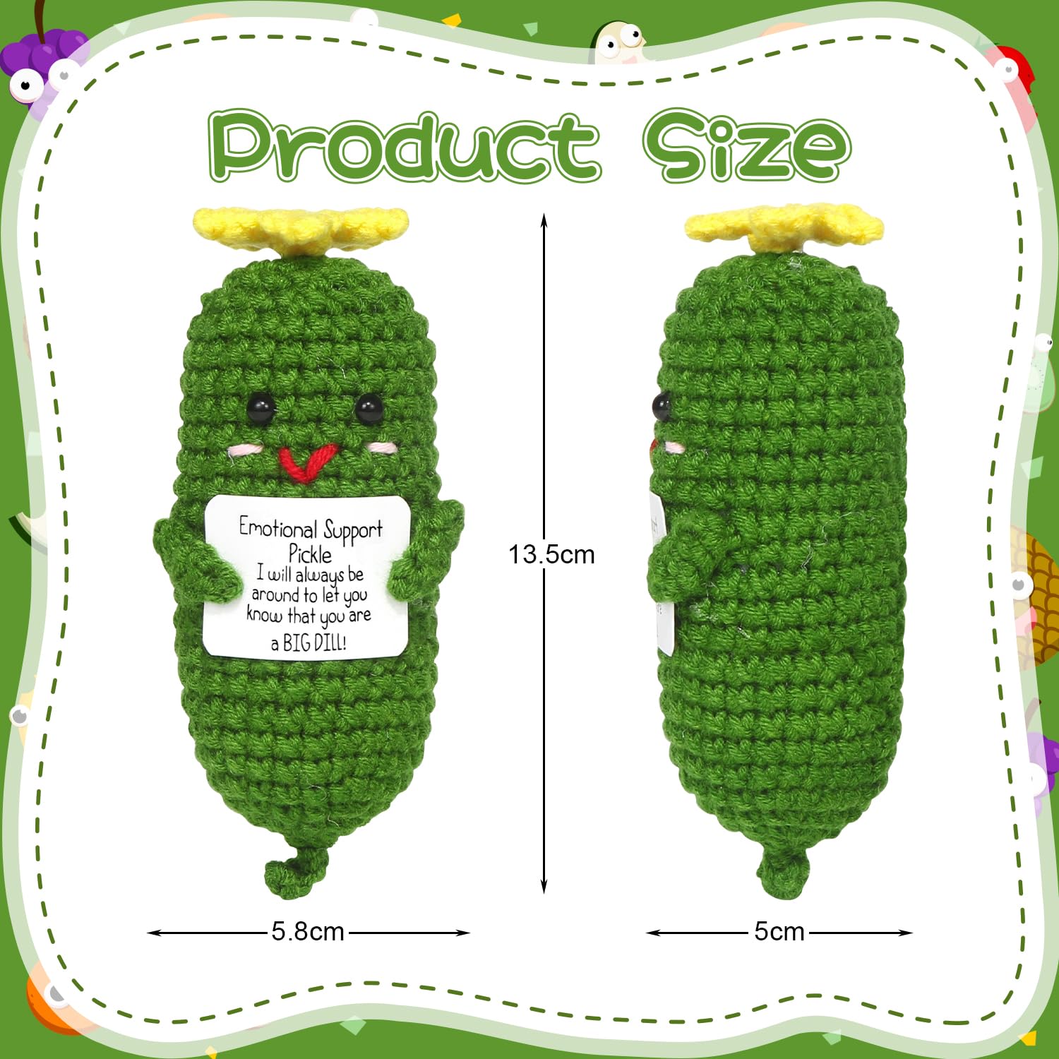 Positive Gurken Puppe, Pocket Hug Mini Plush, Saure Gurken Spielzeug mit Aufmunterung Karte, Kreative Strickwolle Pickle-Häkelpuppe, Geschenk