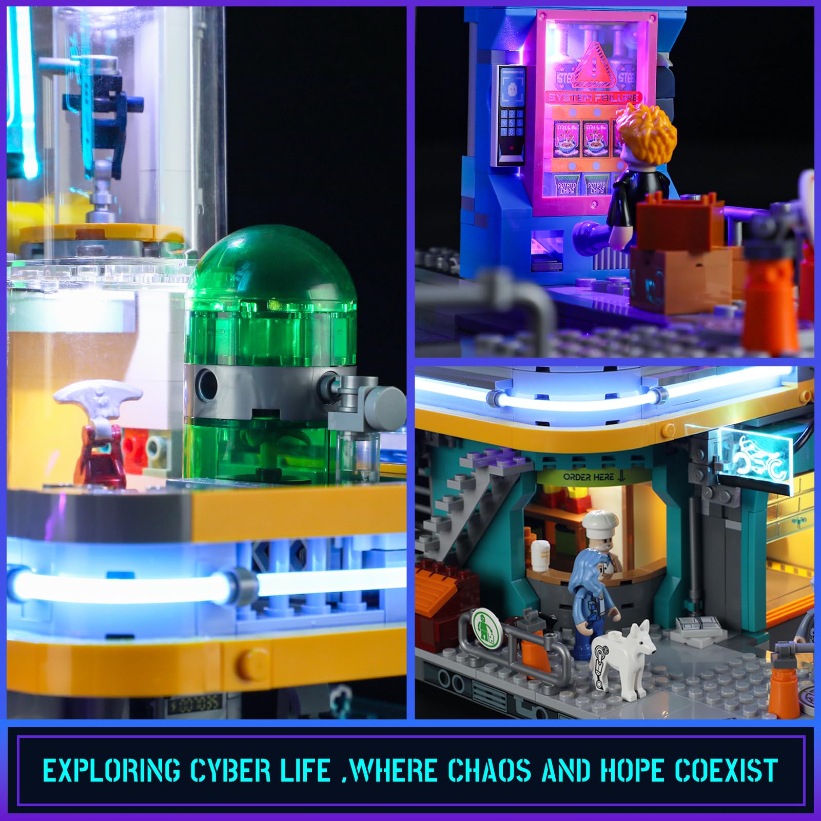 FUNWHOLE Cyberpunk-Villa, beleuchtetes Baustein-Set mit 2524 Teilen, Sci-Fi Modulgebäude & Ausstellungsstück für Erwachsene