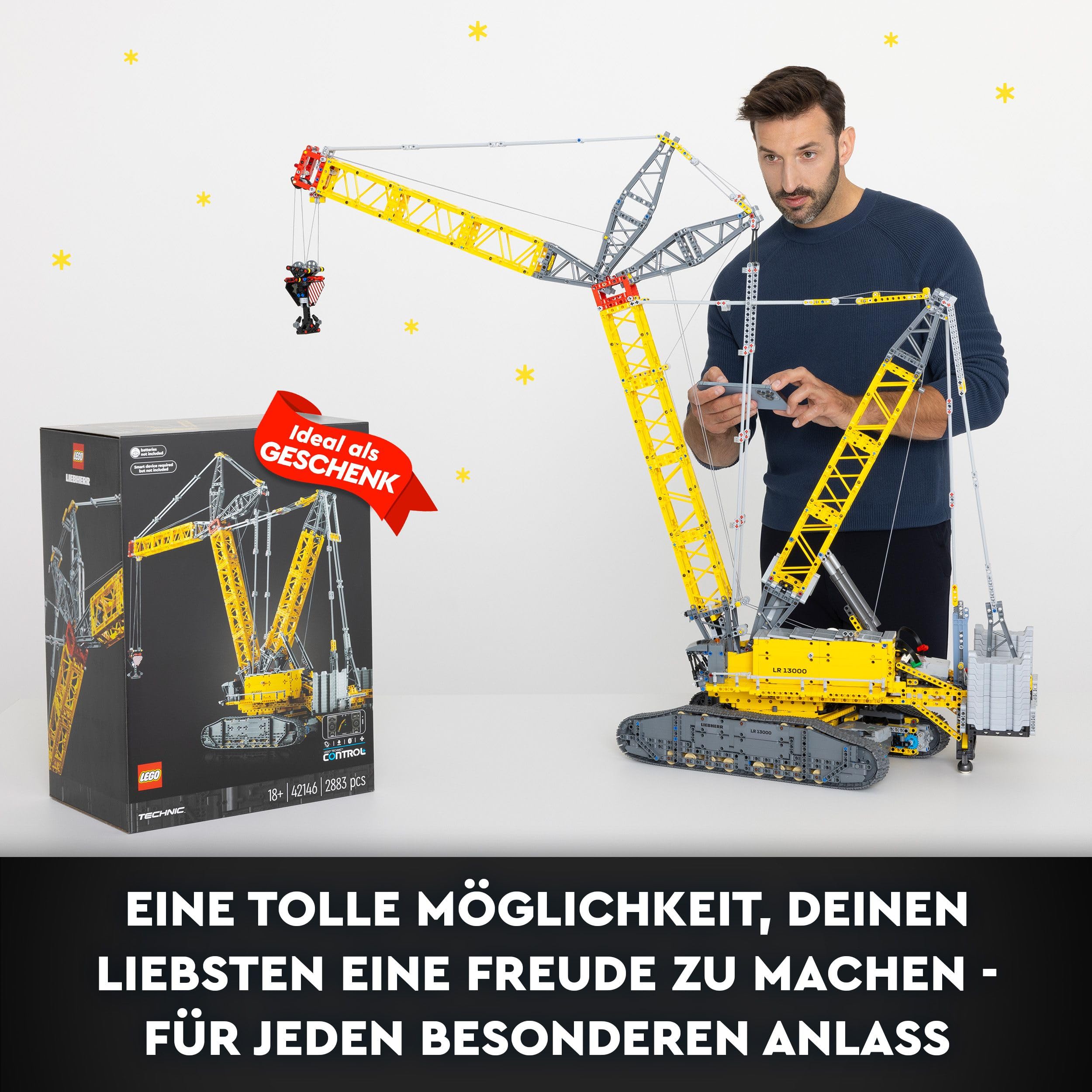 LEGO Technic Liebherr LR 13000 Raupenkran 42146, RC-Baufahrzeug mit Control+ App, Windensystem & Wippausleger, großer Modellbausatz für Erwachsene
