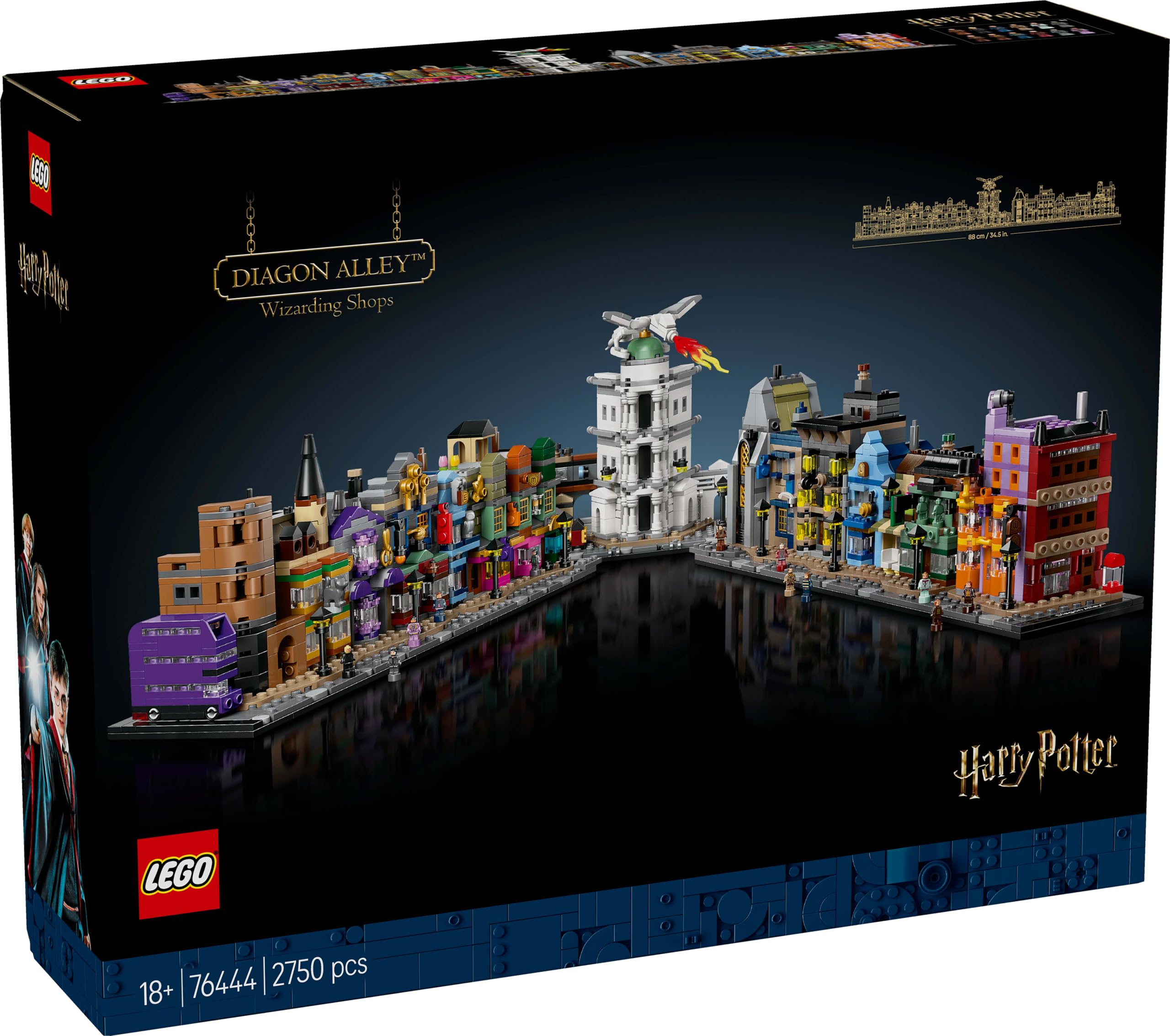 LEGO Harry Potter Winkelgasse 76444, Miniaturstraße zum Ausstellen mit 12 Mikrofiguren inkl. Harry, Draco & Hermine, Geschenk für Erwachsene