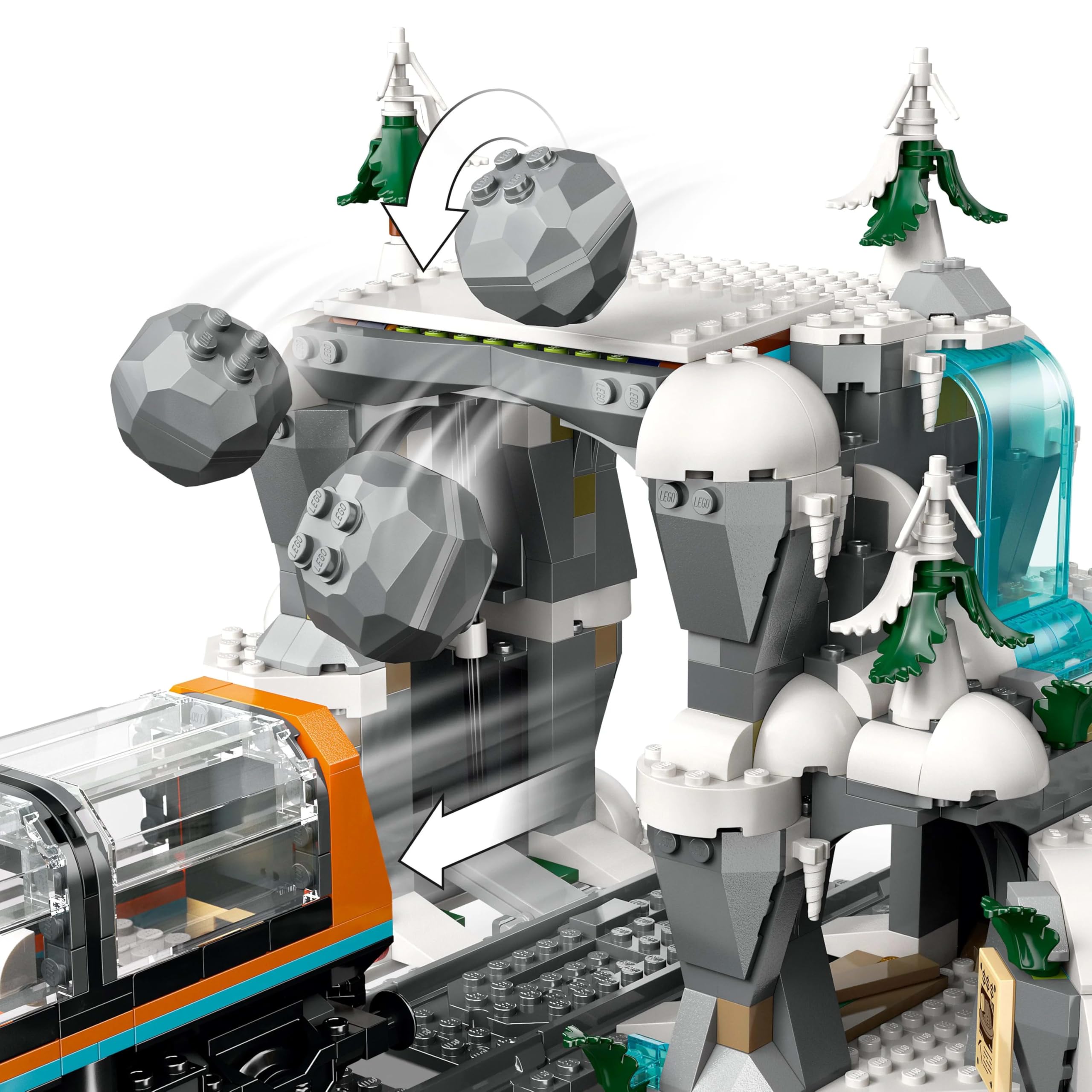 LEGO City Arktis-Polarexpress 60470, RC-Zug mit Schneepflug, 22 Gleisen, 6 Minifiguren & Felssturz-Funktion, Spielzeug ab 7 J