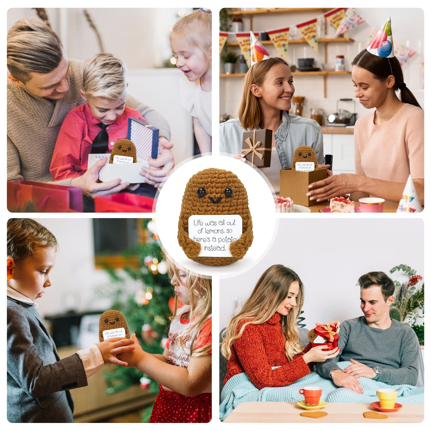 Positive Kartoffel Puppe, Pocket Hug Mini Potato, Kreative Strickwolle Kartoffel-Häkelpuppe mit Aufmunterung Karte, Geschenk für Frauen Freundin