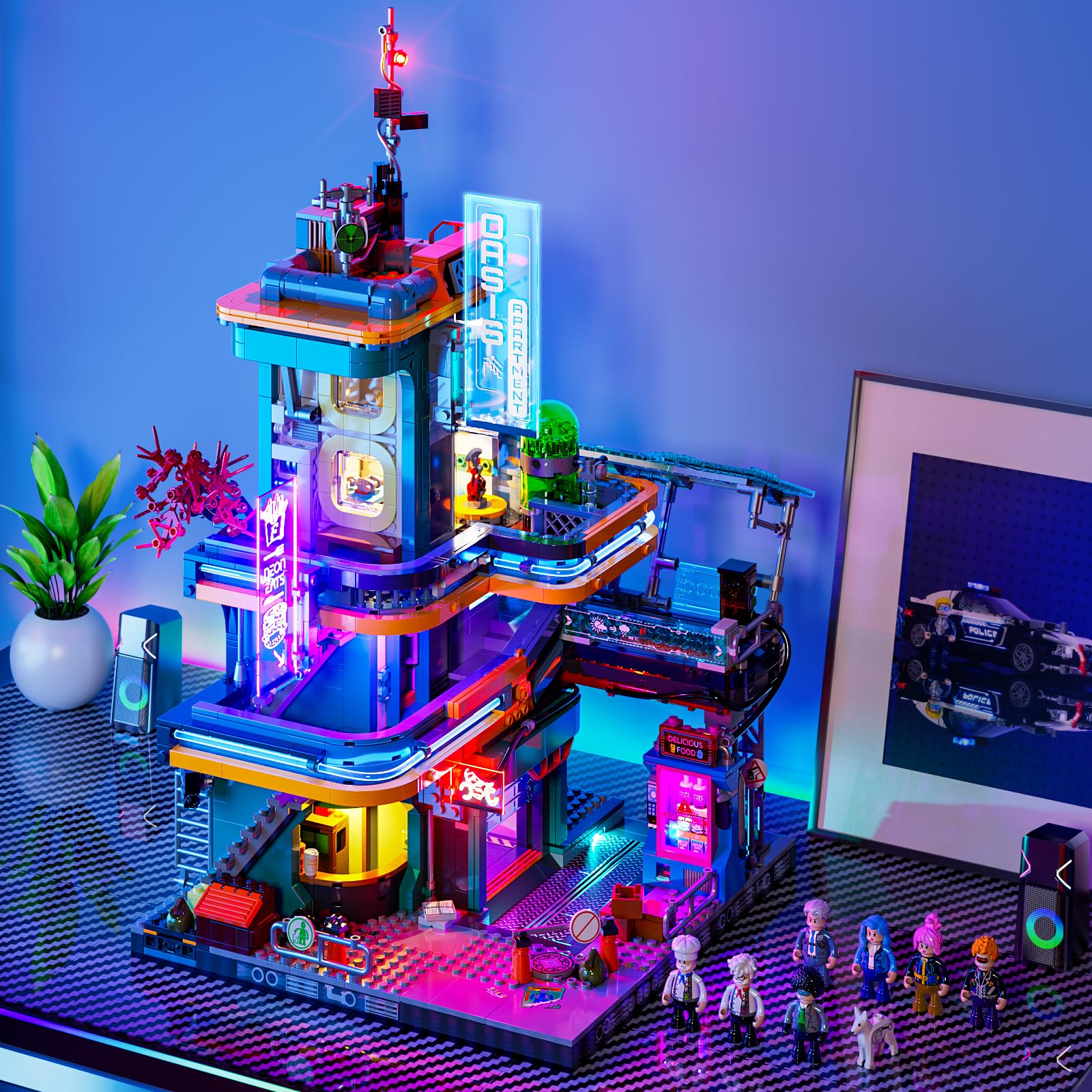 FUNWHOLE Cyberpunk-Villa, beleuchtetes Baustein-Set mit 2524 Teilen, Sci-Fi Modulgebäude & Ausstellungsstück für Erwachsene