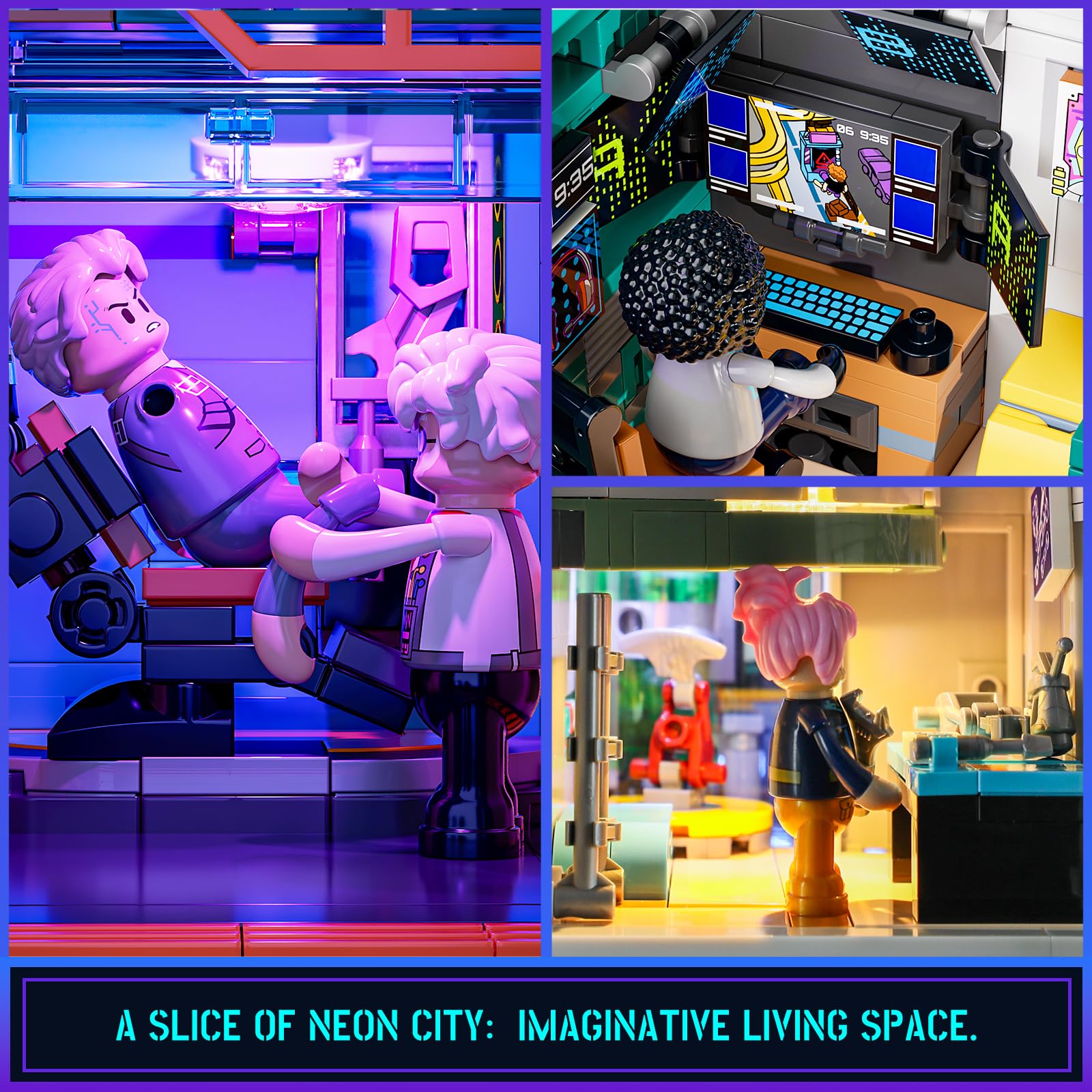 FUNWHOLE Cyberpunk-Villa, beleuchtetes Baustein-Set mit 2524 Teilen, Sci-Fi Modulgebäude & Ausstellungsstück für Erwachsene