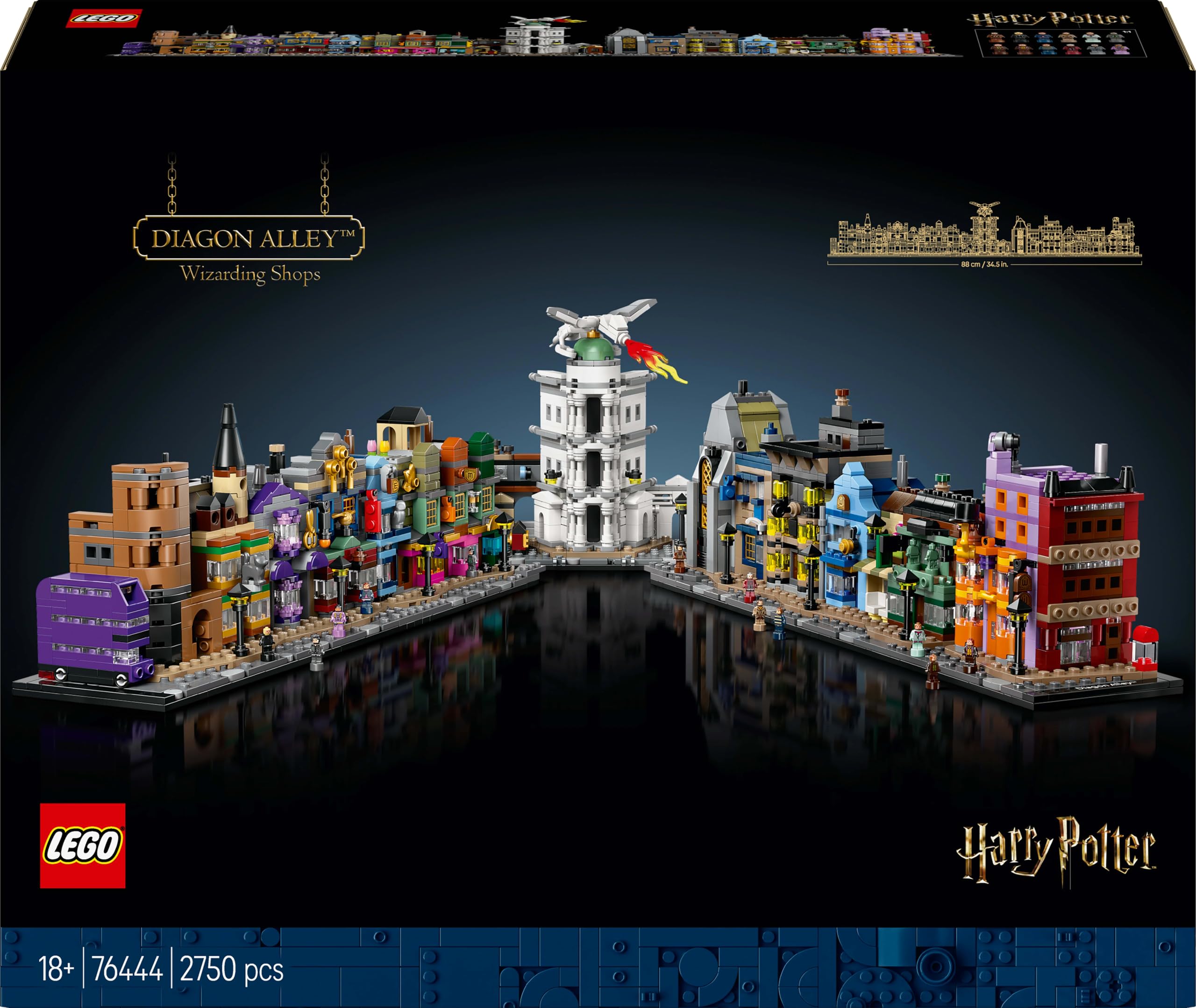 LEGO Harry Potter Winkelgasse 76444, Miniaturstraße zum Ausstellen mit 12 Mikrofiguren inkl. Harry, Draco & Hermine, Geschenk für Erwachsene