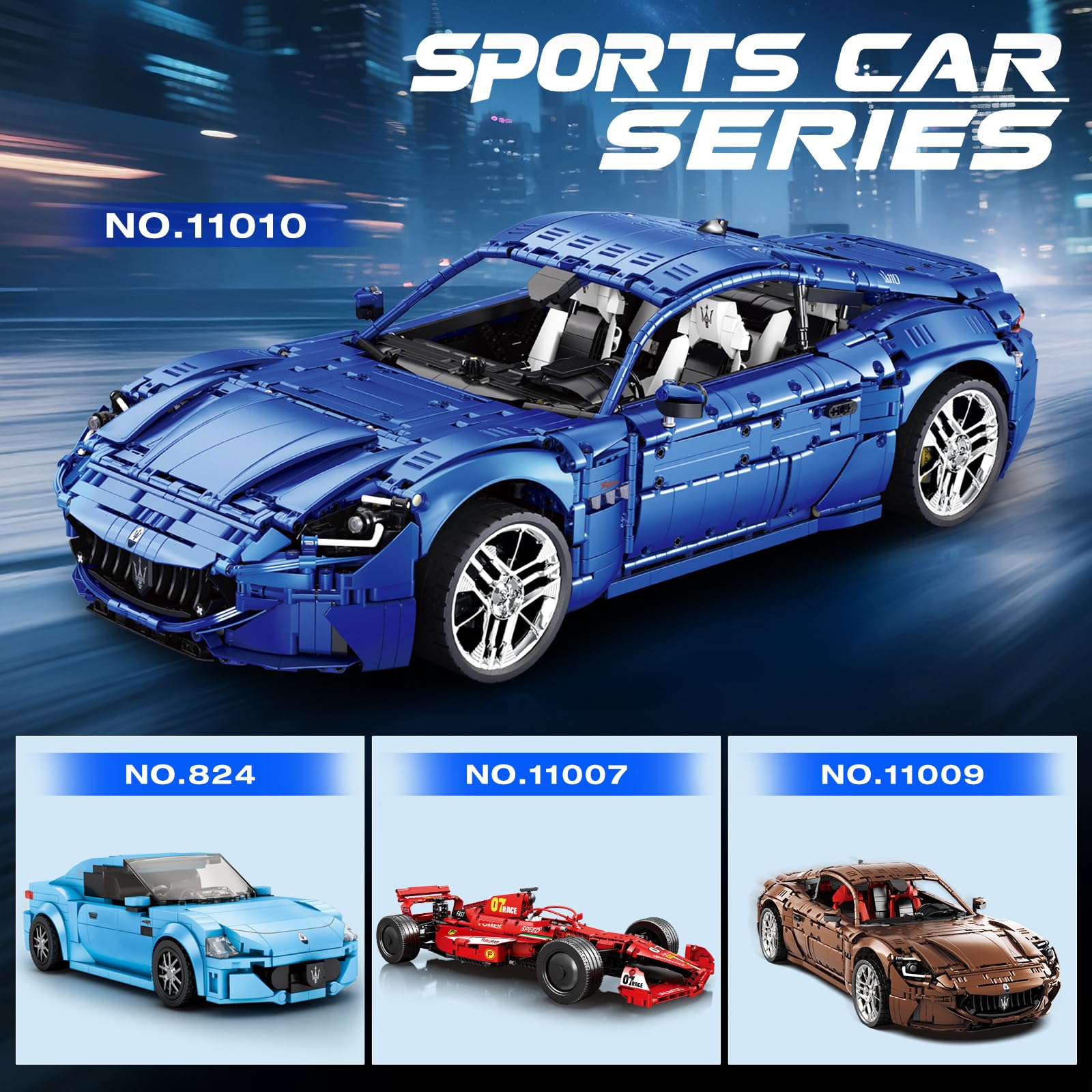 Reobrix Sportwagen 11010, 1:8 Technik-Auto Bausatz mit 5480 Teilen, Modellbausatz & Sammlerstück für Erwachsene