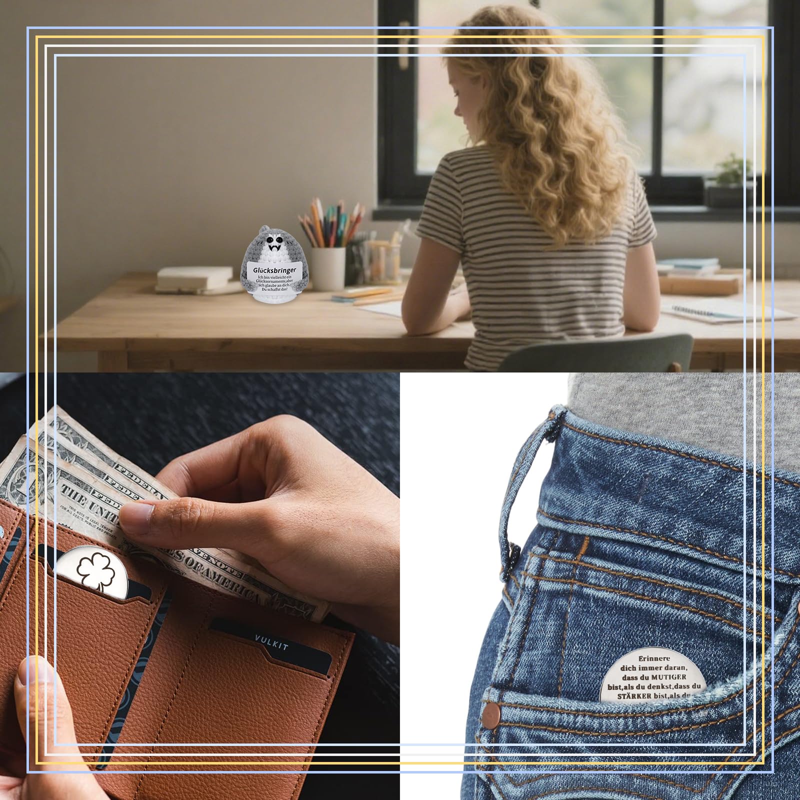 Pocket Hug Hai Kuscheltier, Gehäkelter Haie mit Glücksbringer, Positive Kartoffel, Geschenke für Frauen, Viel Glück Prüfung, Mutmacher Geschenk