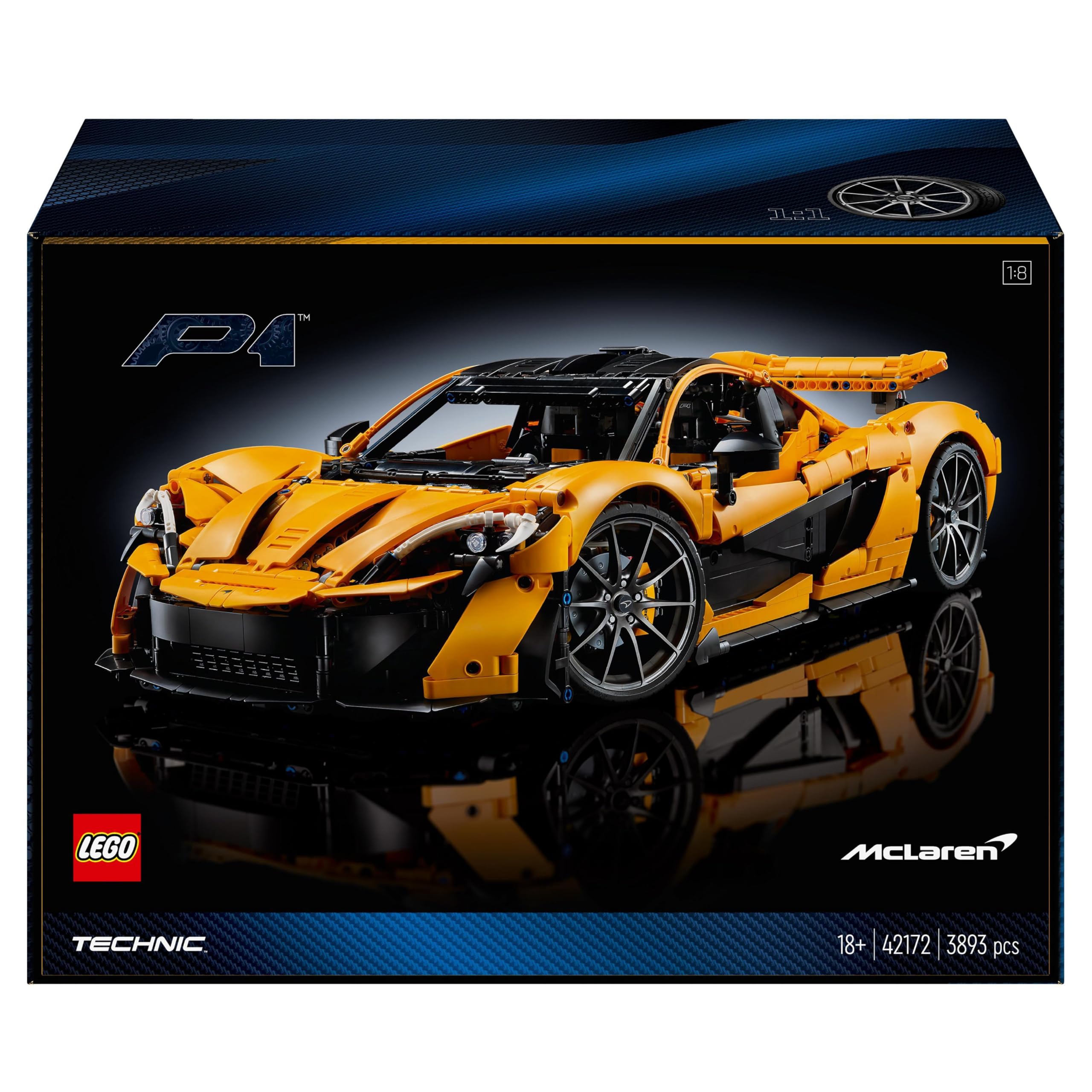 LEGO Technic McLaren P1 42172, Supersportwagen-Bauset für Erwachsene mit V8-Motor & 7-Gang-Getriebe, Sammlermodell