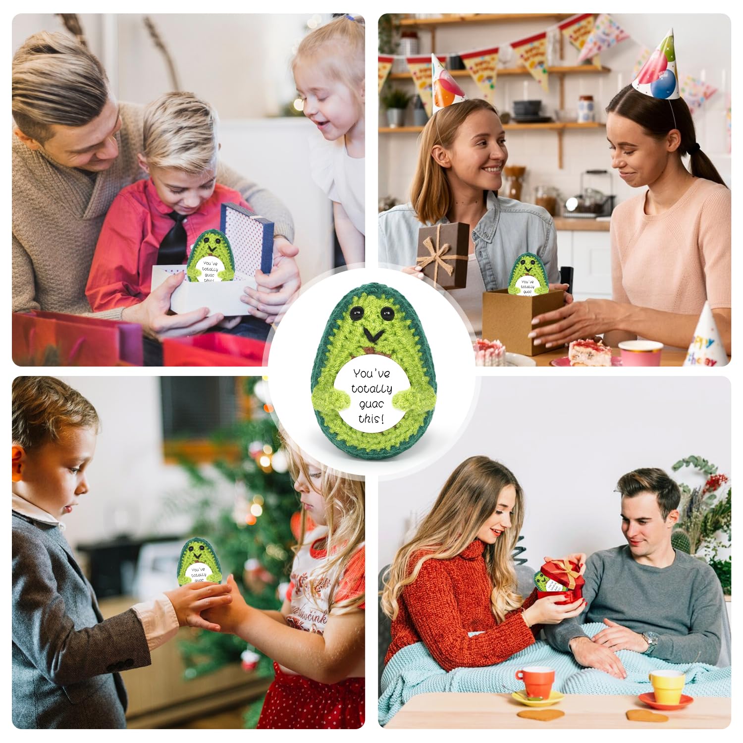 Positive Avocado Puppe - Pocket Hug Mini Plüsch, Spielzeug Mit Aufmunterung Karte, Kreative Strickwolle Häkelpuppe, Geschenk Für Freunde Geburtstag