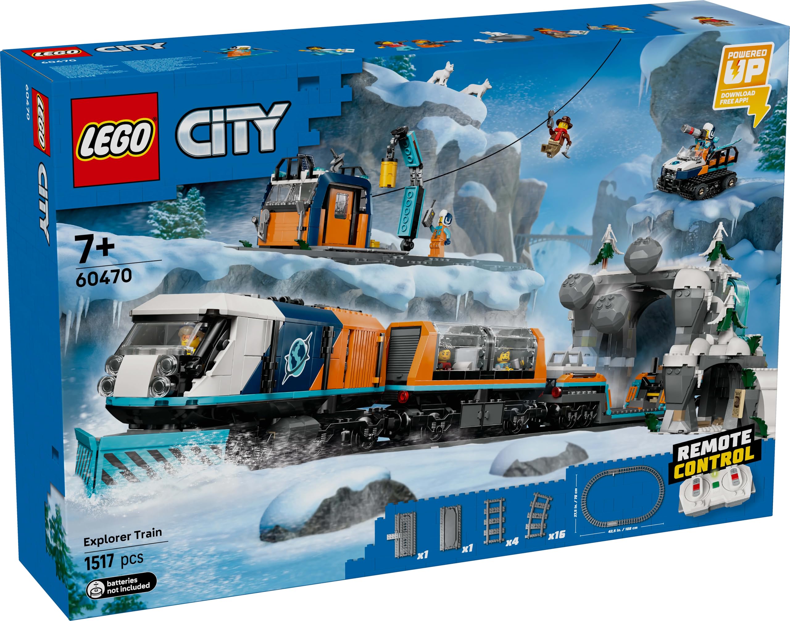 LEGO City Arktis-Polarexpress 60470, RC-Zug mit Schneepflug, 22 Gleisen, 6 Minifiguren & Felssturz-Funktion, Spielzeug ab 7 J