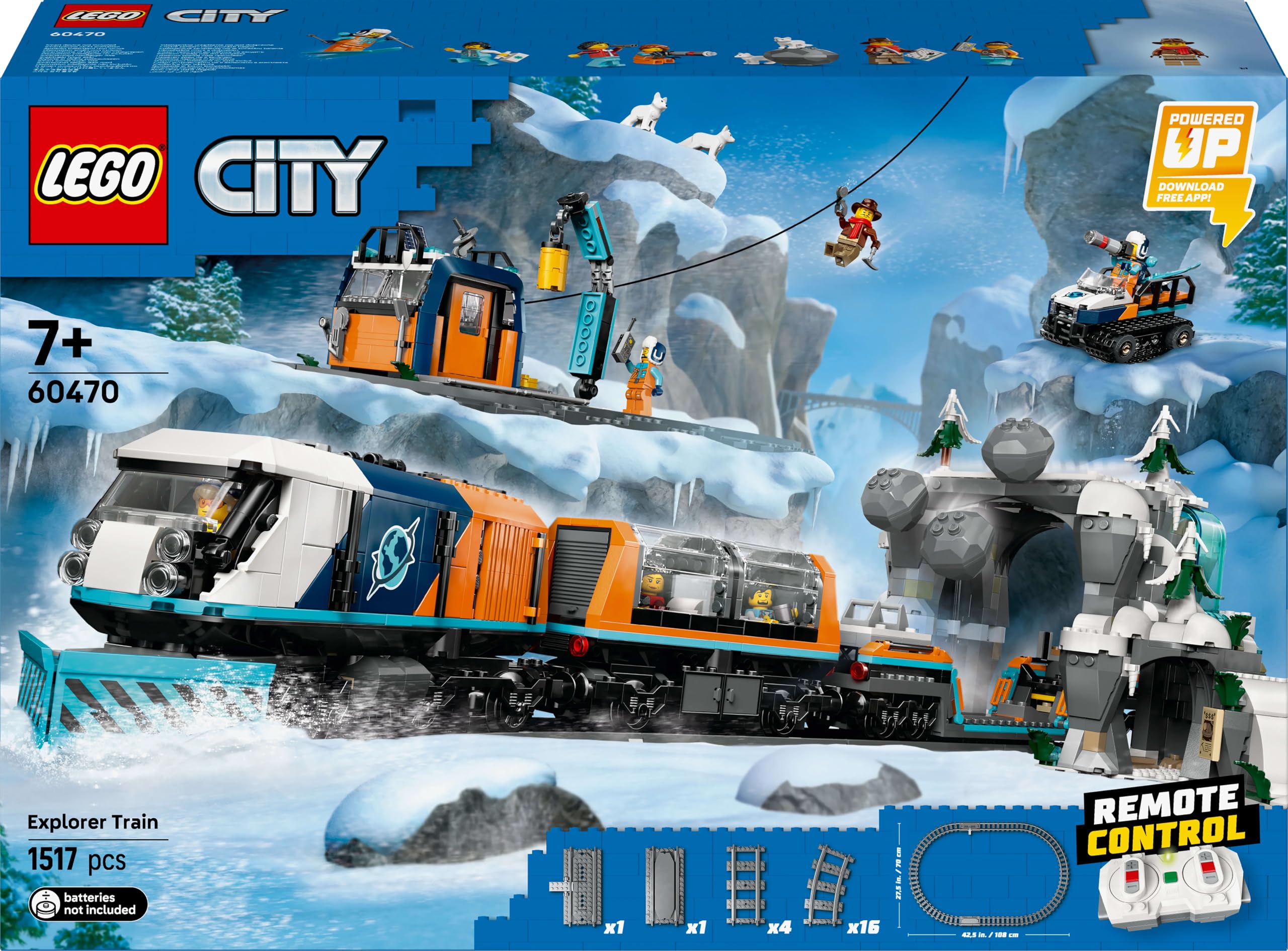 LEGO City Arktis-Polarexpress 60470, RC-Zug mit Schneepflug, 22 Gleisen, 6 Minifiguren & Felssturz-Funktion, Spielzeug ab 7 J